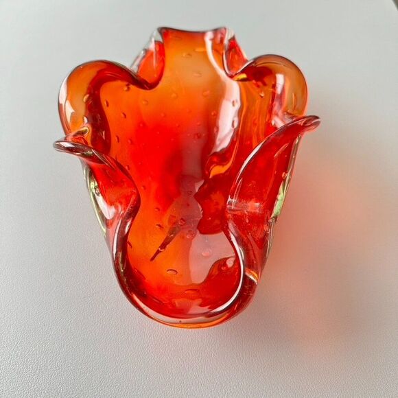 Vintage Mid Century Orange Glass Bowl trinket Dish - Picture 6 of 11